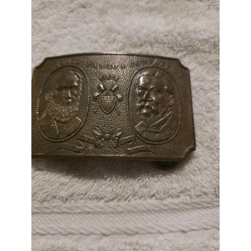 Vintage Wells Fargo Brass Belt Buckle Henry Wells William Fargo 1852 Tiffany 7